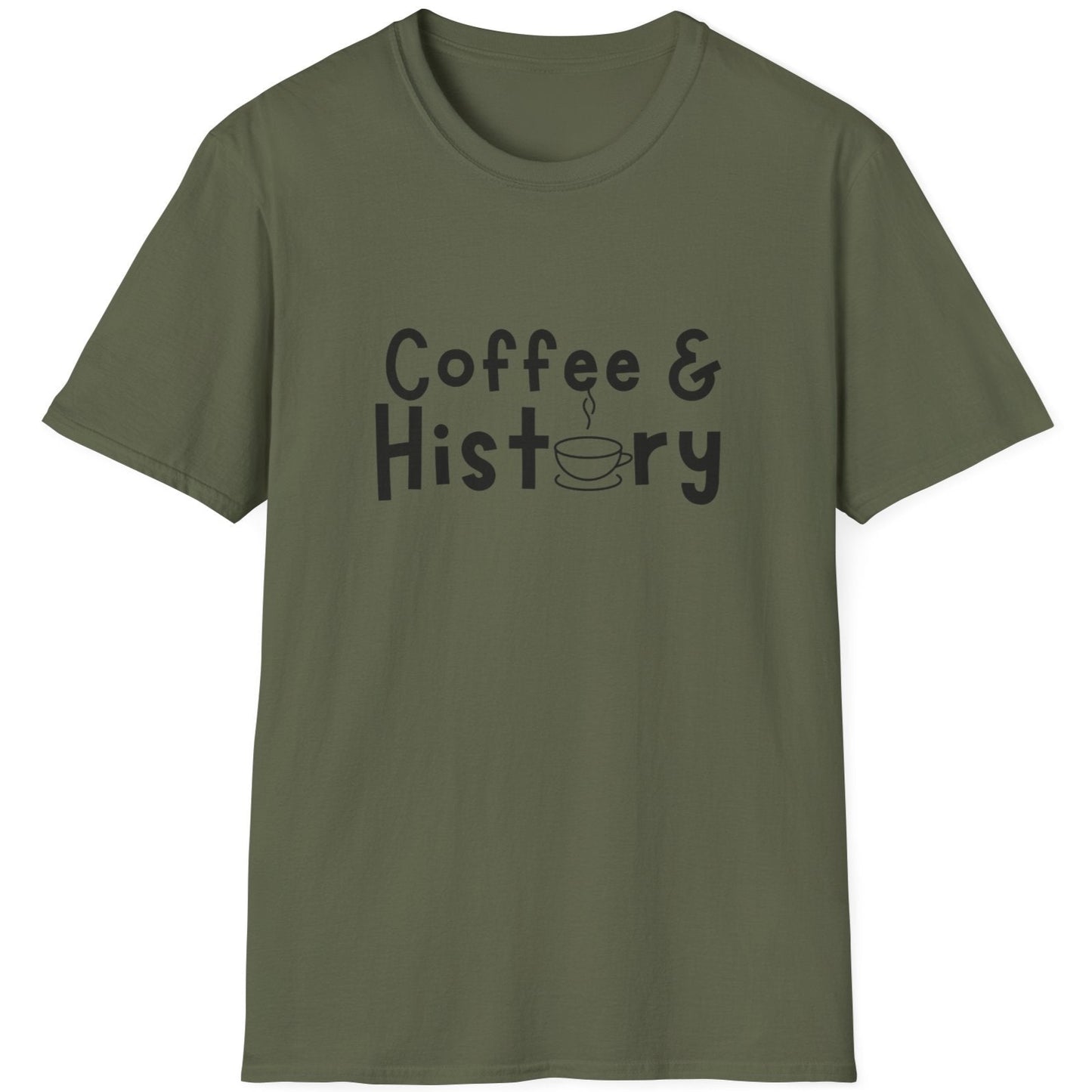 Green T-Shirt with the text "Coffee & History".