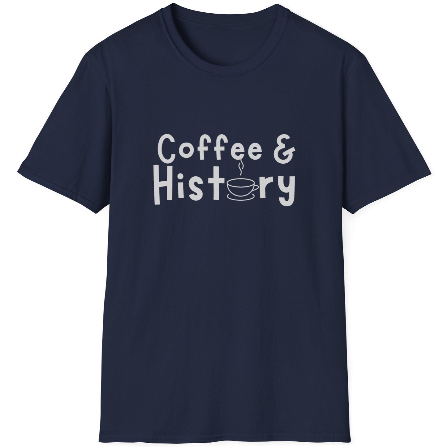 Navy T-Shirt with the text "Coffee & History".