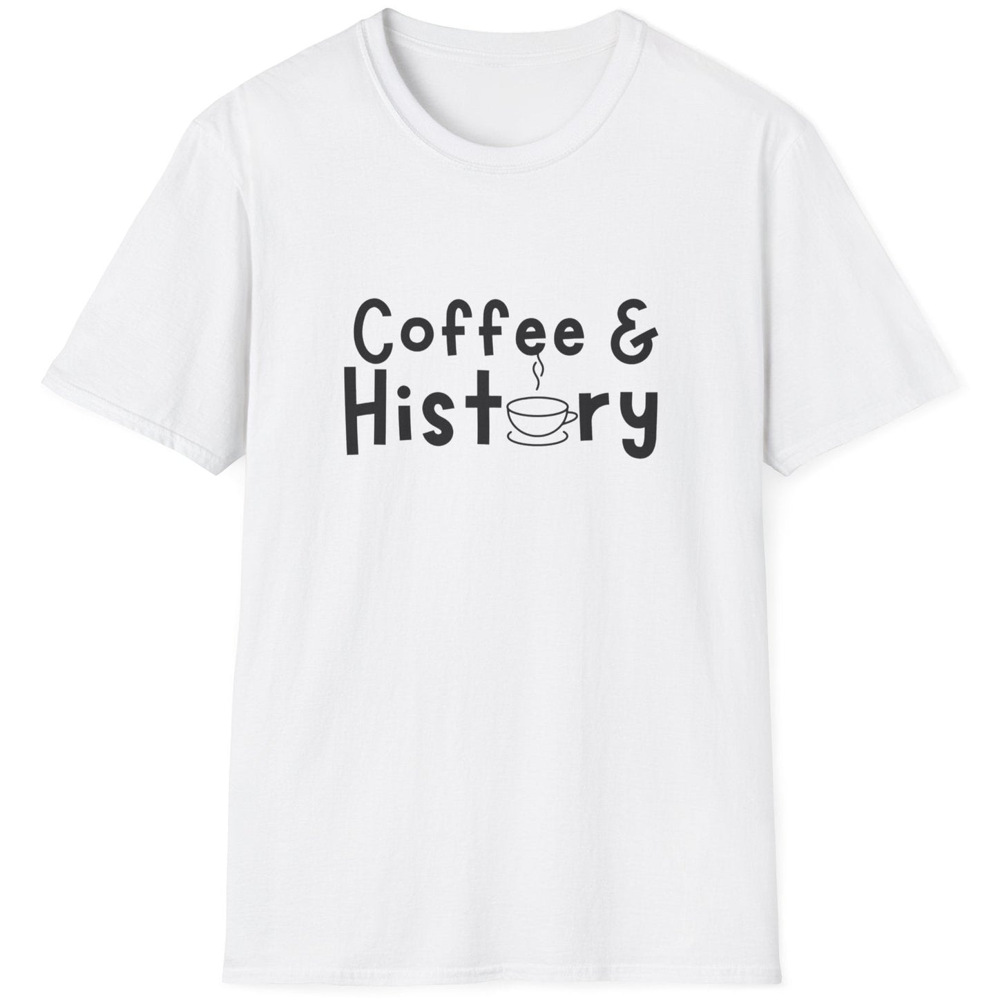 White T-Shirt with the text "Coffee & History".