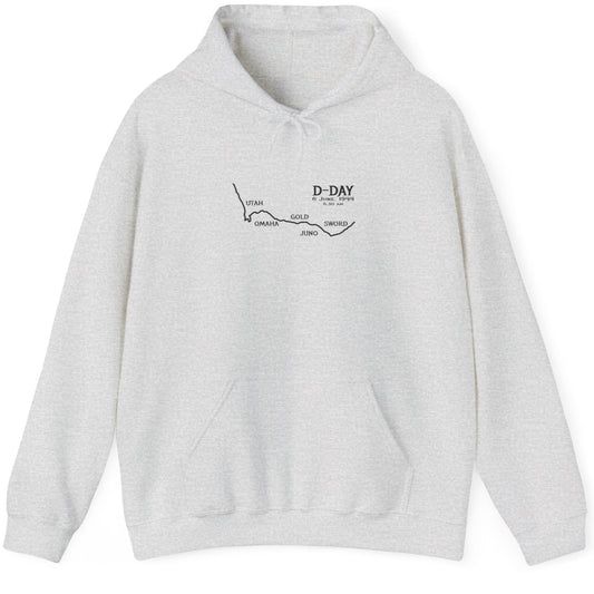 Ash Hoodie with the names of all the beaches that was breached on D Day. Those beaches are "Utah", "Omaha", "Gold", "Juno" and "Sword".