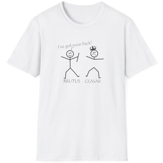 White T-Shirt with two stick figures and teh text "Ive got your back".