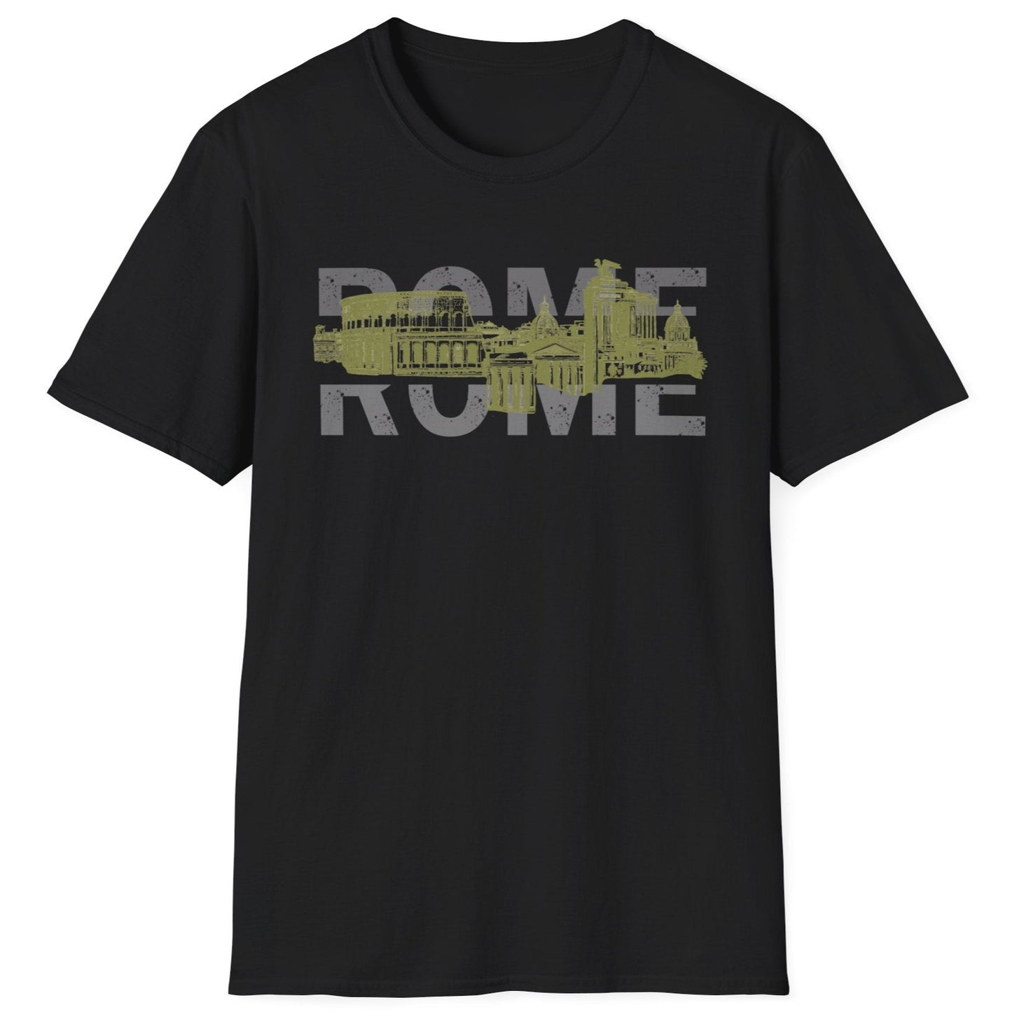 Black T-shirt with the skyline of rome and the text "Rome".