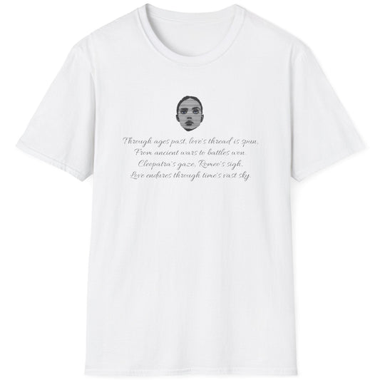 White T-Shirt with an image of a girl and a poem about history,
