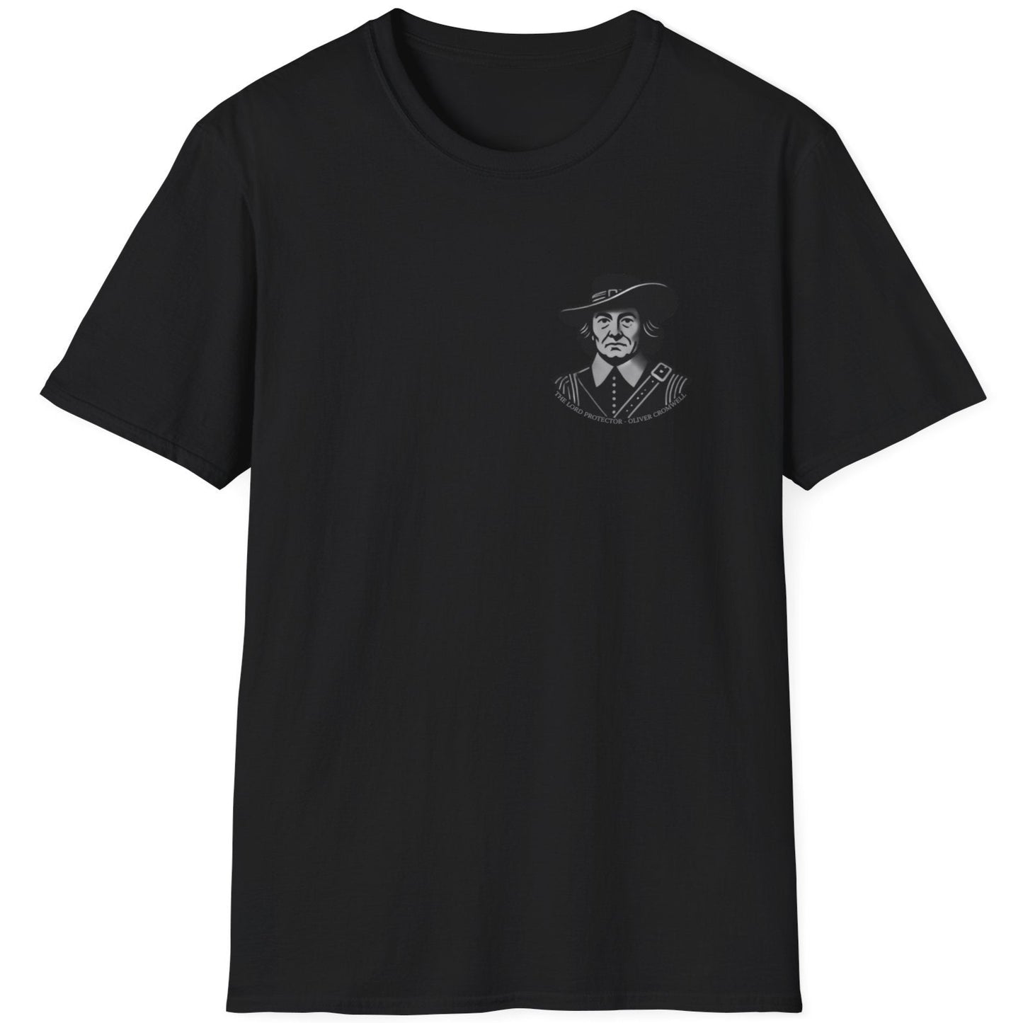 Black T-Shirt with Oliver Cromwell as the Lord Protector.