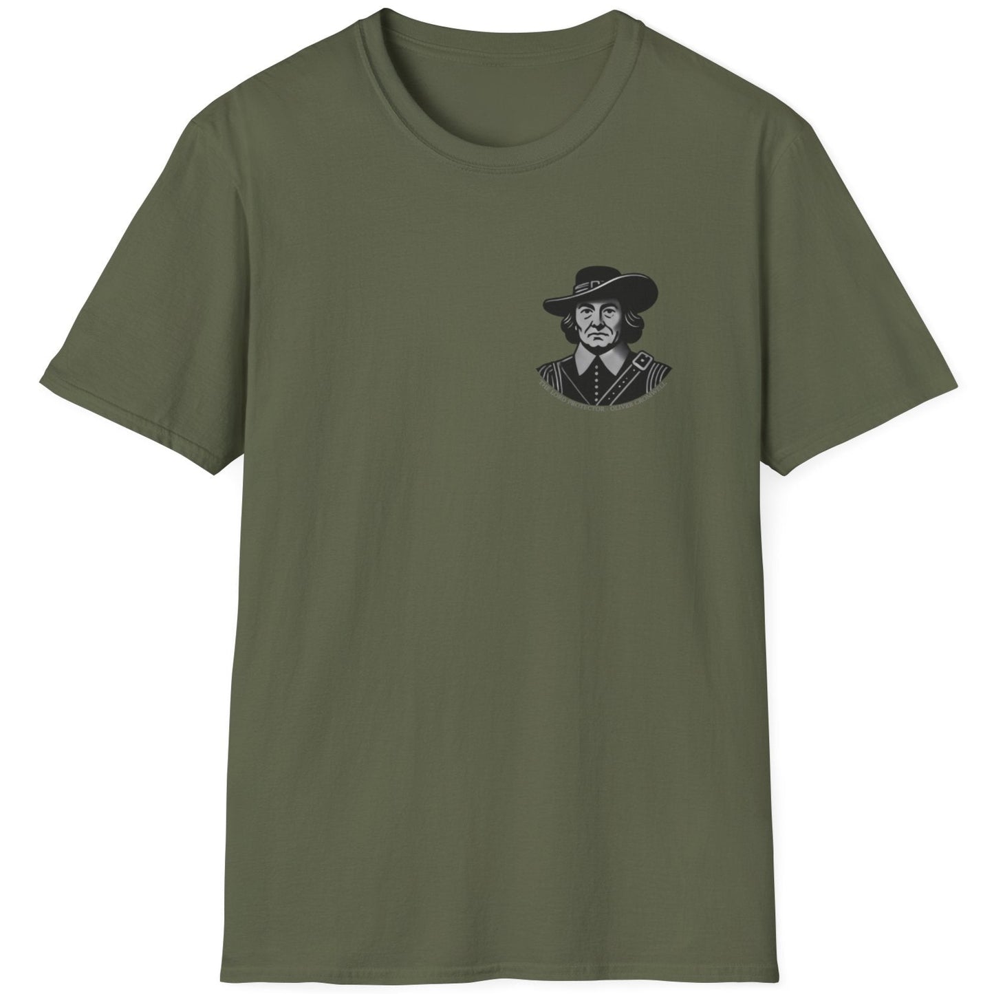 Green T-Shirt with Oliver Cromwell as the Lord Protector.