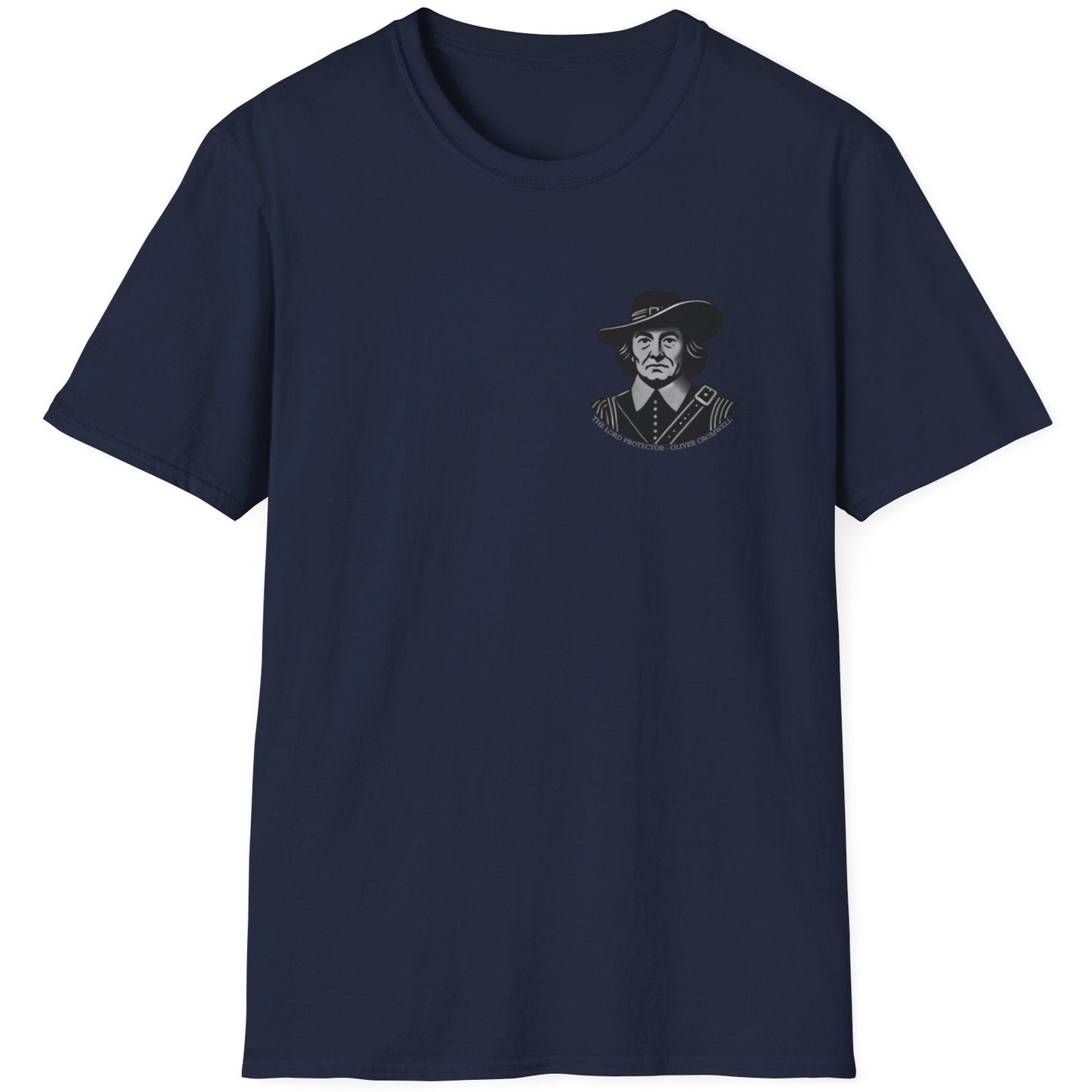 Navy T-Shirt with Oliver Cromwell as the Lord Protector.