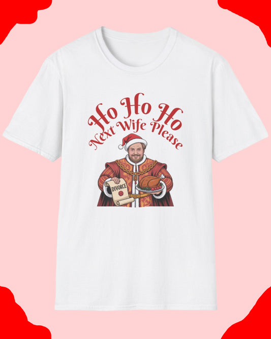 White t-shirt with Christmas-themed graphic and text on a white background