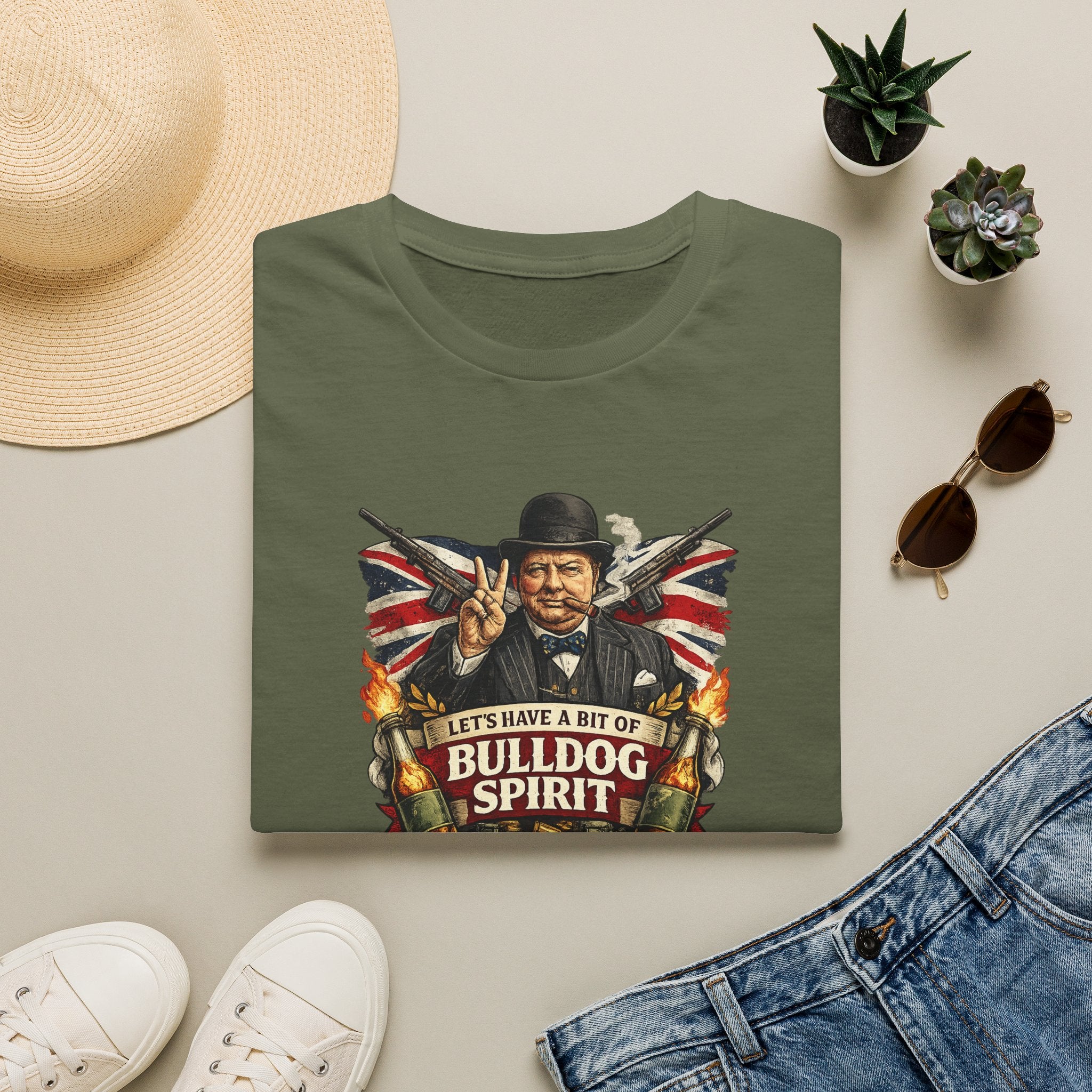 Bulldog Spirit T‑Shirt — 'Let's Have a Bit of Bulldog Spirit' Vintage Churchill Tee