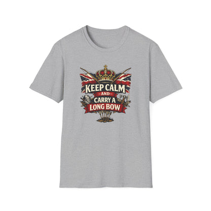 Keep Calm and Carry a Longbow T-Shirt — Vintage British Archer Graphic Tee