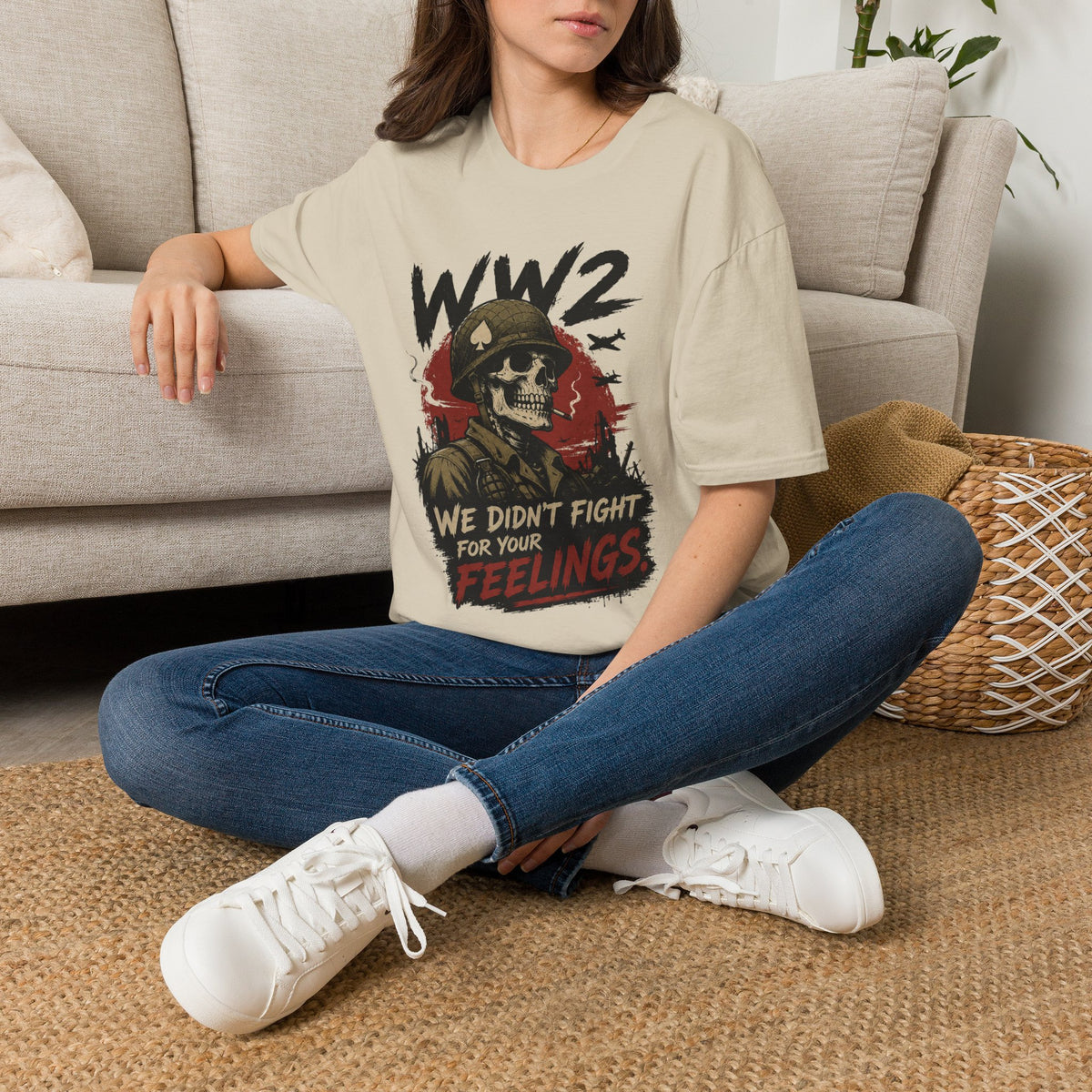 WW2 Skull Soldier T-Shirt — "We Didn't Fight For Your Feelings" Military Graphic Tee
