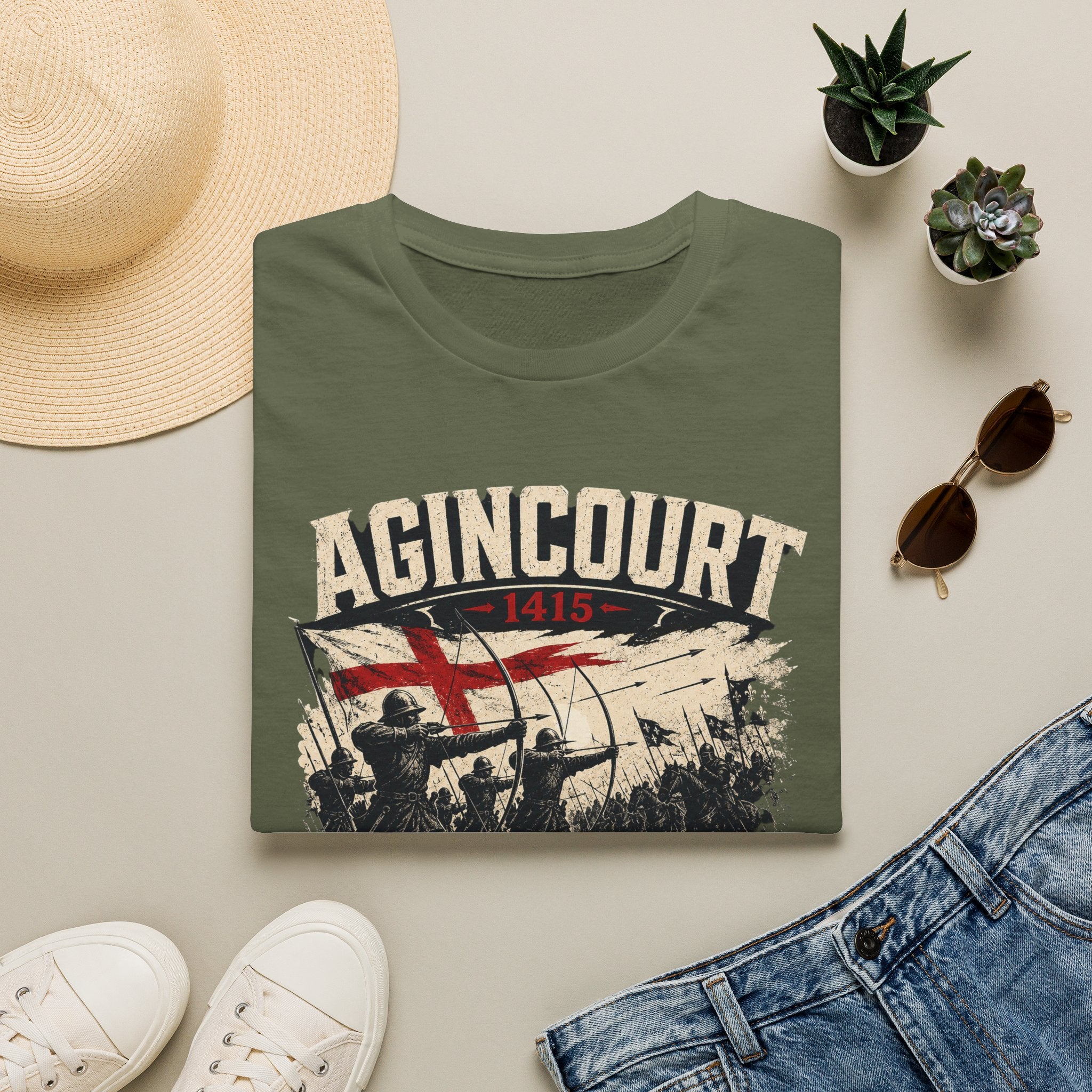 Agincourt 1415 T-Shirt — 'English Hearts, Long Bows, French Dreams' Historical Battle Tee