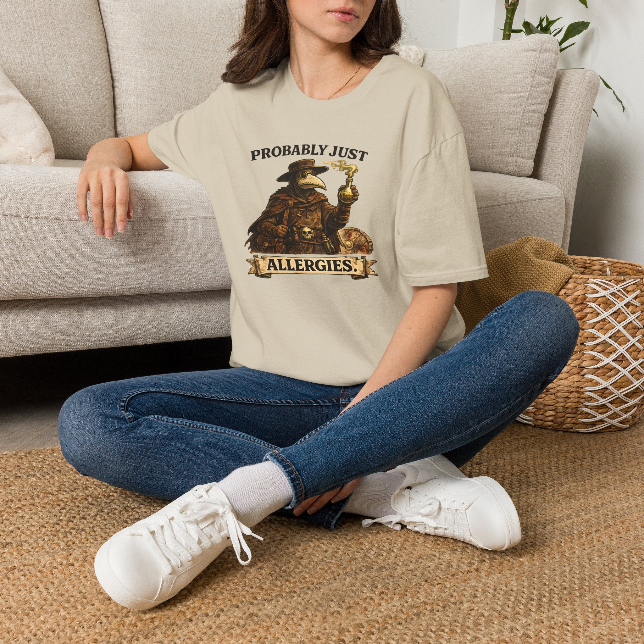 Probably Just Allergies T-Shirt - Plague Doctor Humorous Graphic Tee