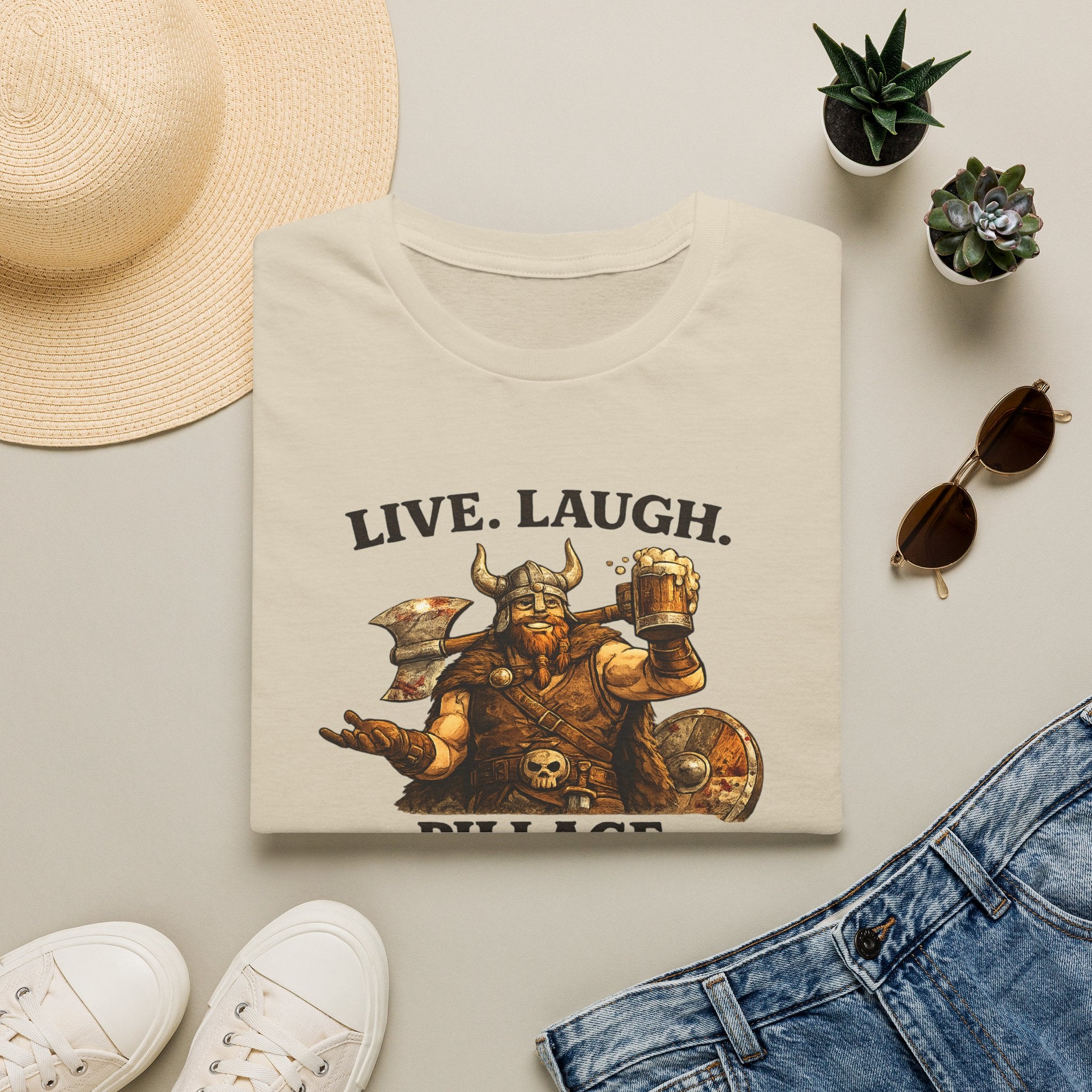 Viking Beer T-Shirt - "Live. Laugh. Pillage." Funny Norse Drinking Tee