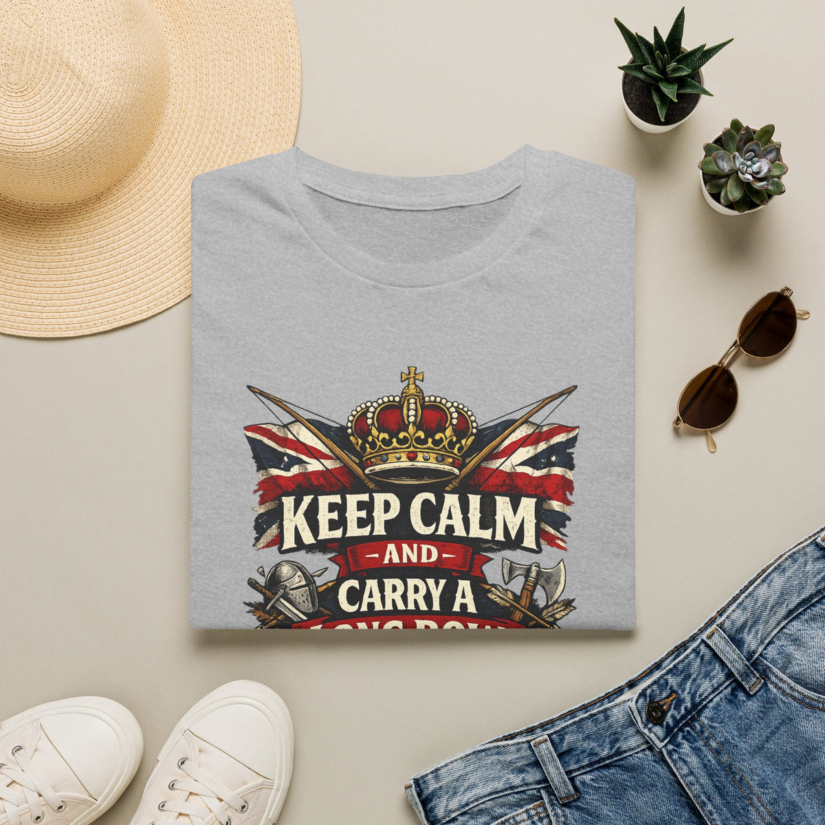 Keep Calm and Carry a Longbow T-Shirt — Vintage British Archer Graphic Tee
