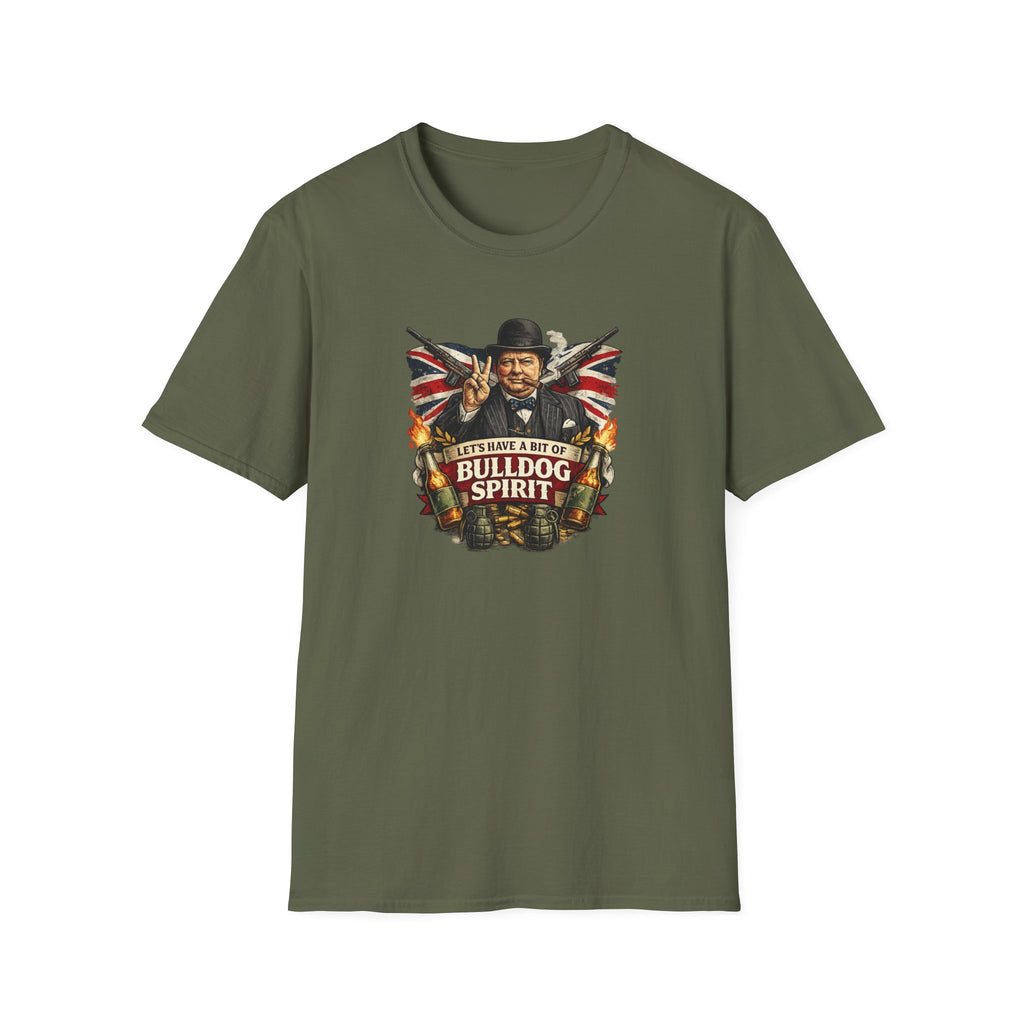 Bulldog Spirit T‑Shirt — 'Let's Have a Bit of Bulldog Spirit' Vintage Churchill Tee