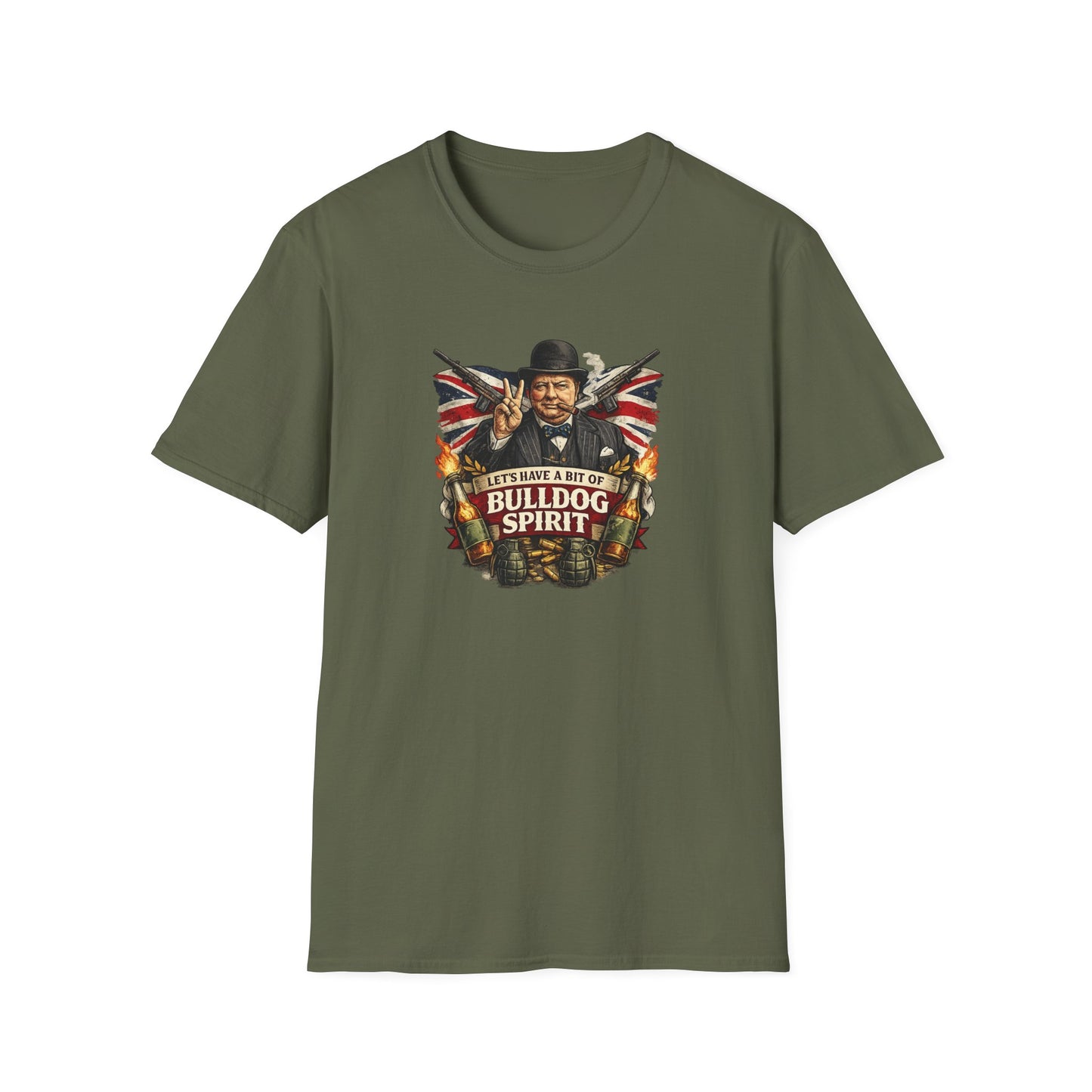 Bulldog Spirit T‑Shirt — 'Let's Have a Bit of Bulldog Spirit' Vintage Churchill Tee