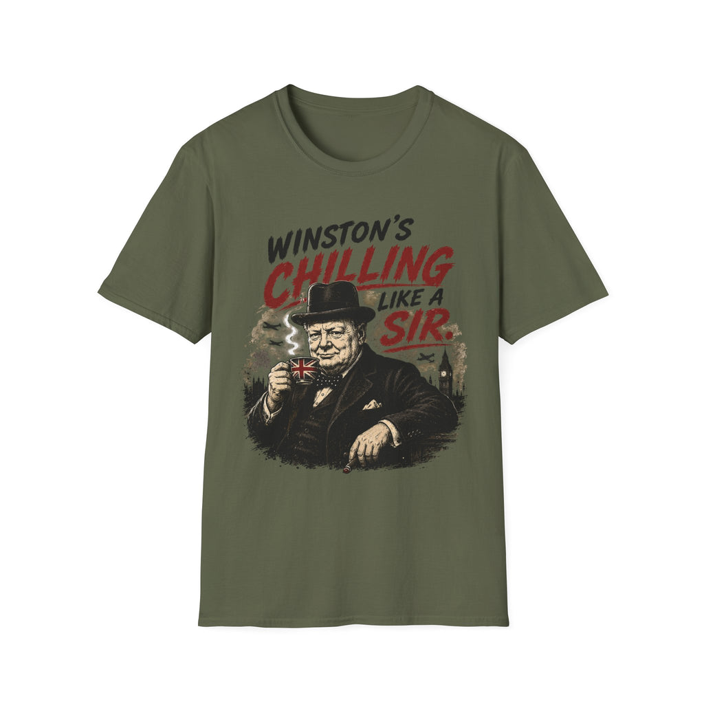 T-Shirt — "Winston’s Chilling Like a Sir" Vintage Gentleman Graphic