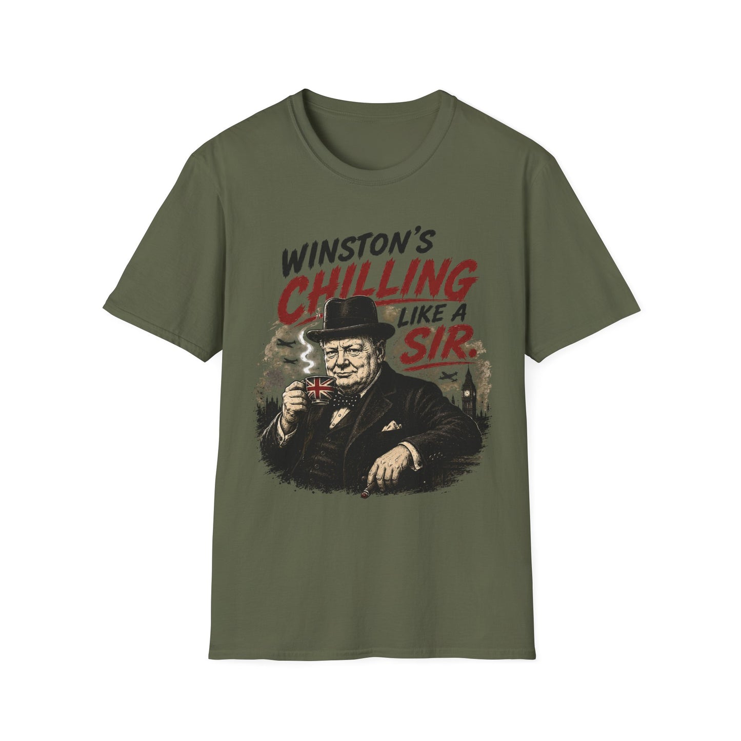 T-Shirt — "Winston’s Chilling Like a Sir" Vintage Gentleman Graphic