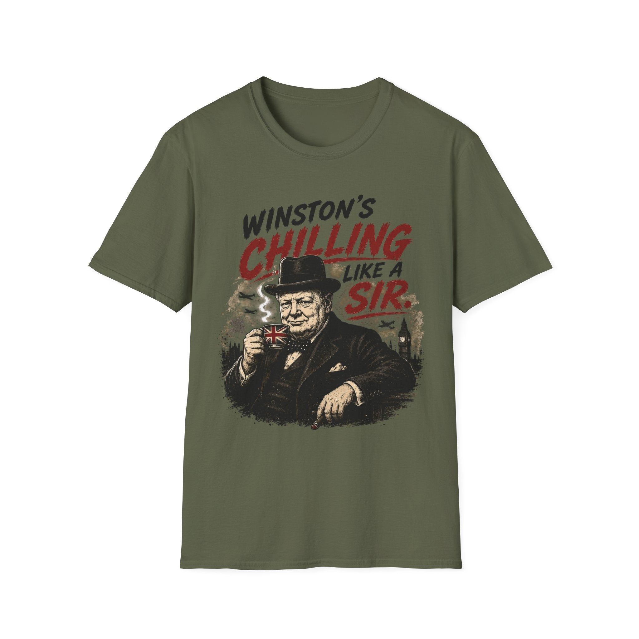 T-Shirt — "Winston’s Chilling Like a Sir" Vintage Gentleman Graphic
