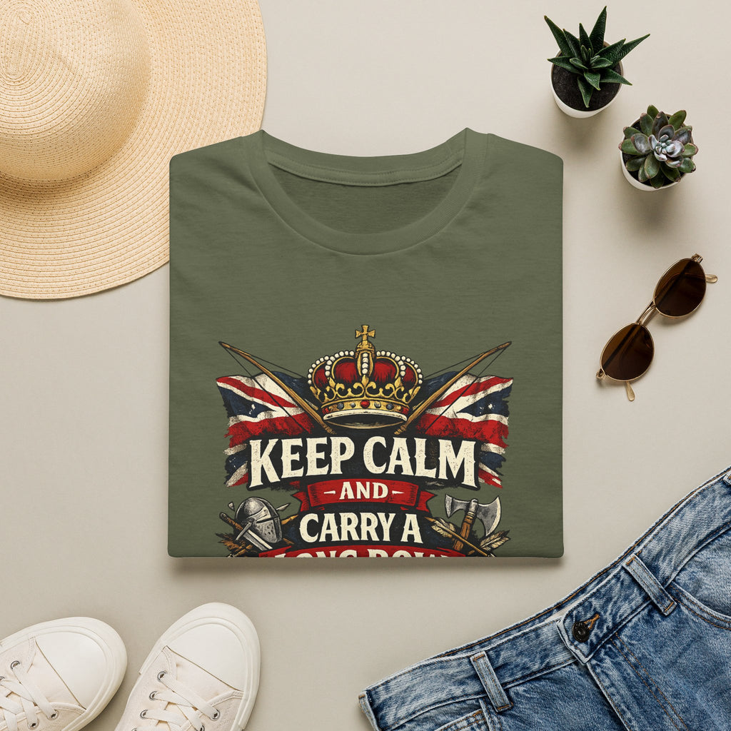 Keep Calm and Carry a Longbow T-Shirt — Vintage British Archer Graphic Tee