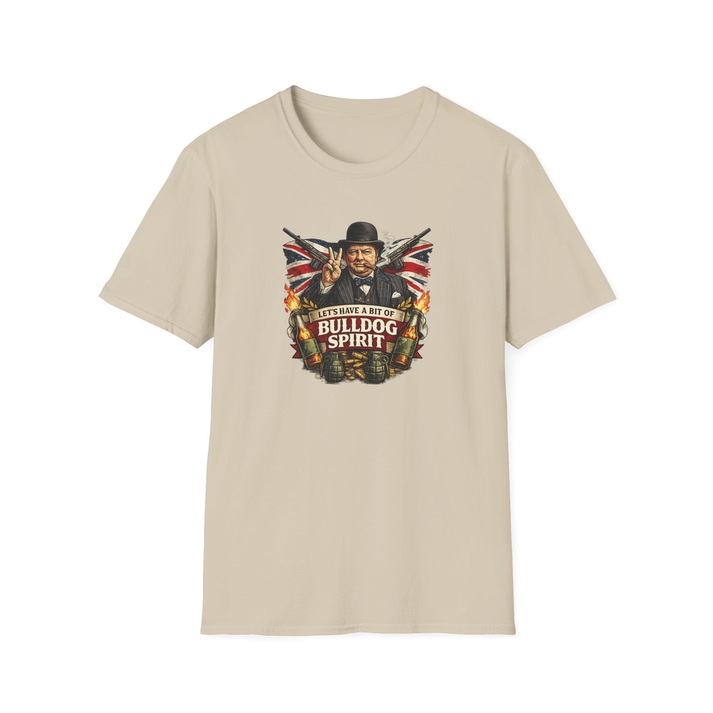 Bulldog Spirit T‑Shirt — 'Let's Have a Bit of Bulldog Spirit' Vintage Churchill Tee