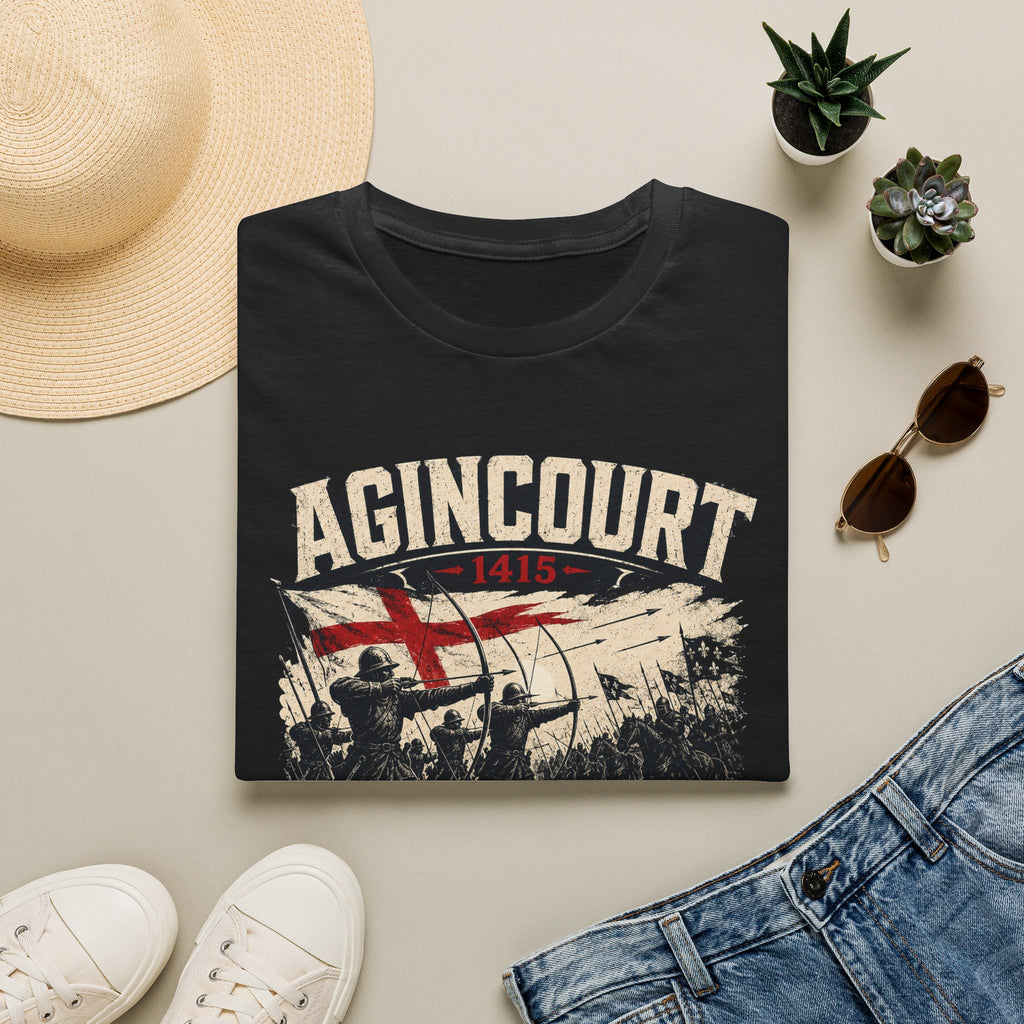 Agincourt 1415 T-Shirt — 'English Hearts, Long Bows, French Dreams' Historical Battle Tee