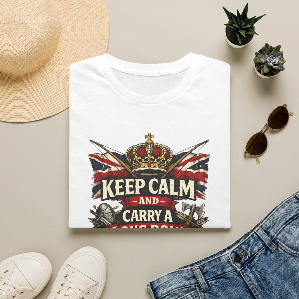 Keep Calm and Carry a Longbow T-Shirt — Vintage British Archer Graphic Tee