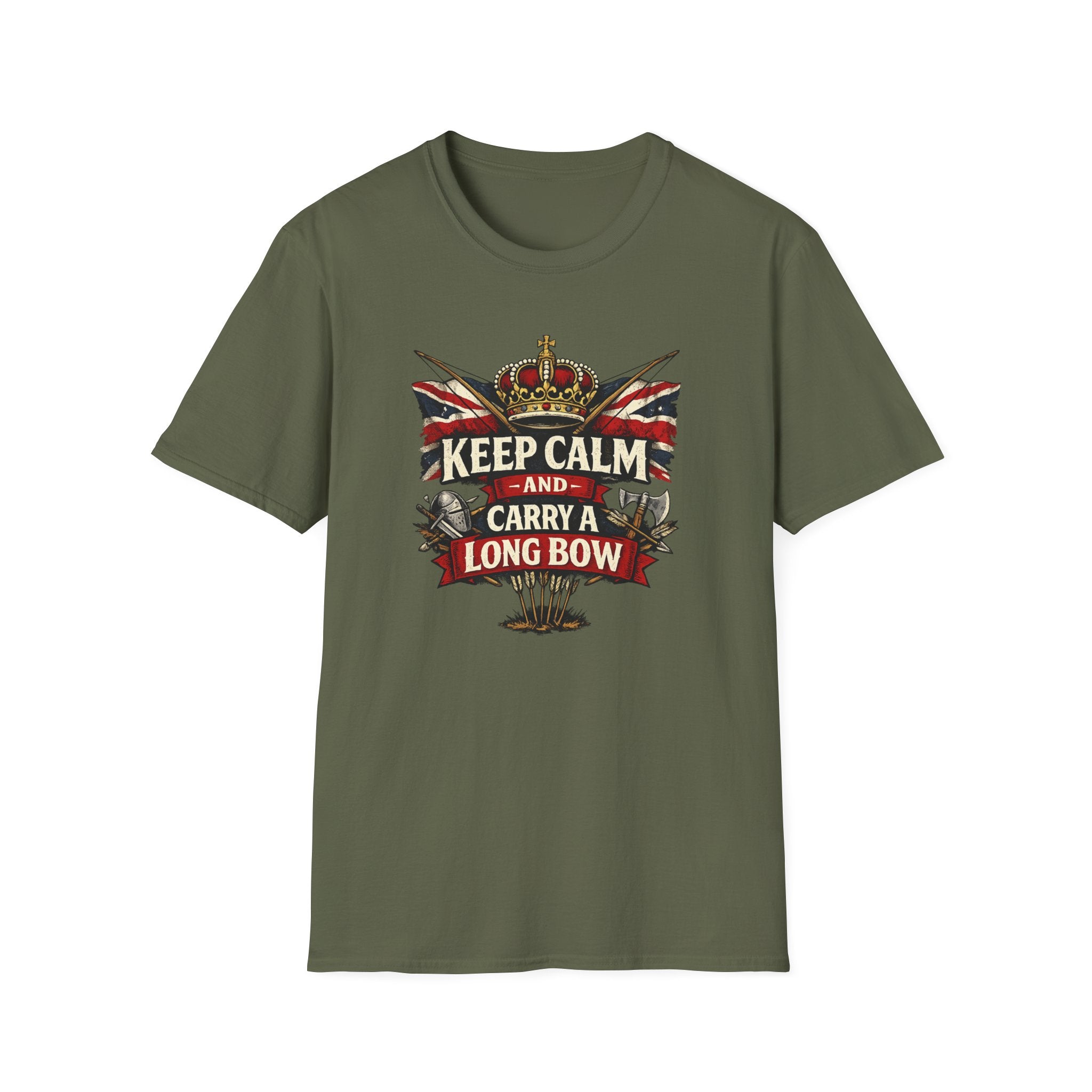Keep Calm and Carry a Longbow T-Shirt — Vintage British Archer Graphic Tee