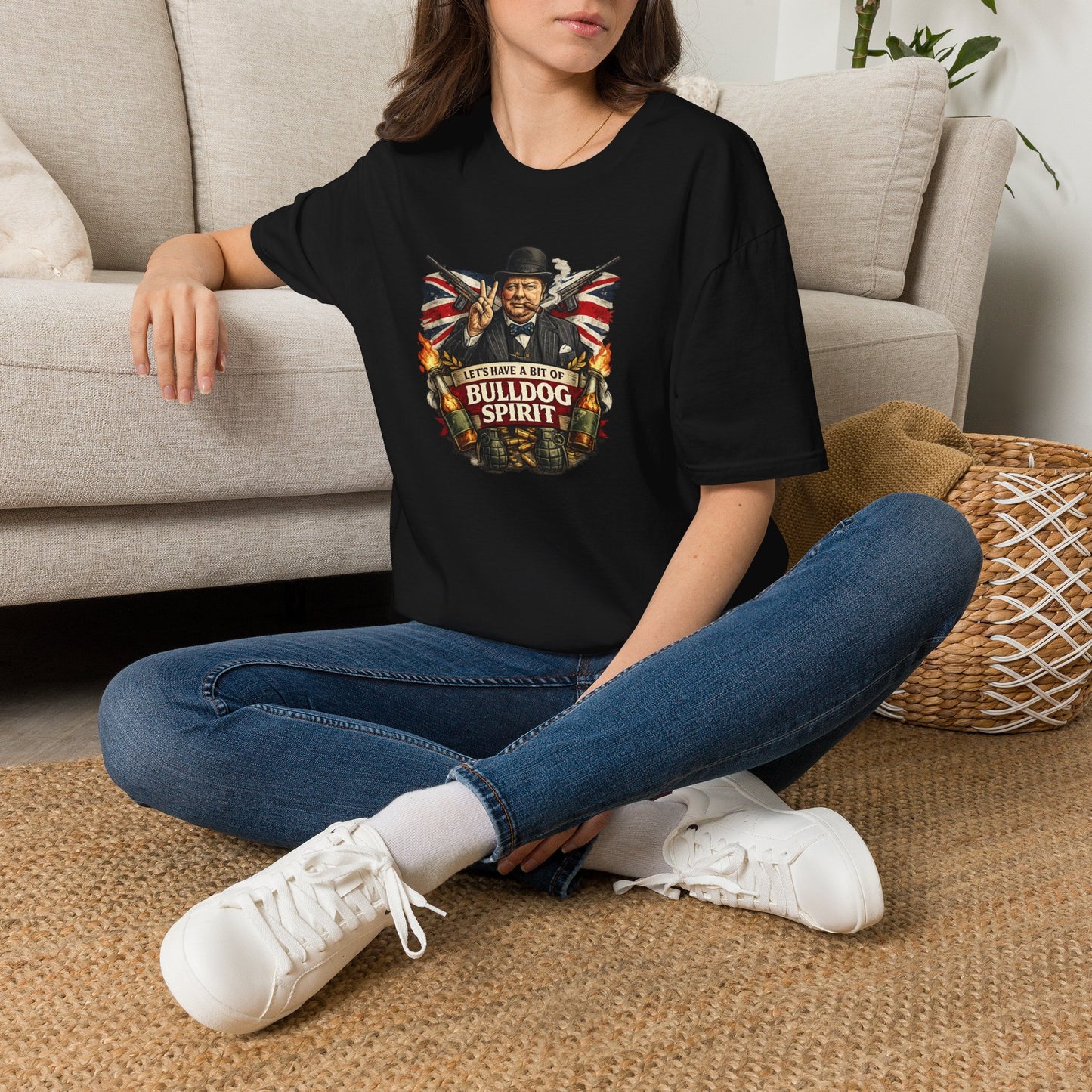 Bulldog Spirit T‑Shirt — 'Let's Have a Bit of Bulldog Spirit' Vintage Churchill Tee