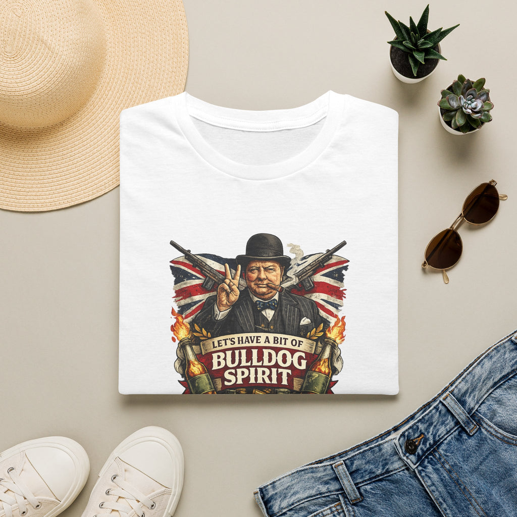 Bulldog Spirit T‑Shirt — 'Let's Have a Bit of Bulldog Spirit' Vintage Churchill Tee