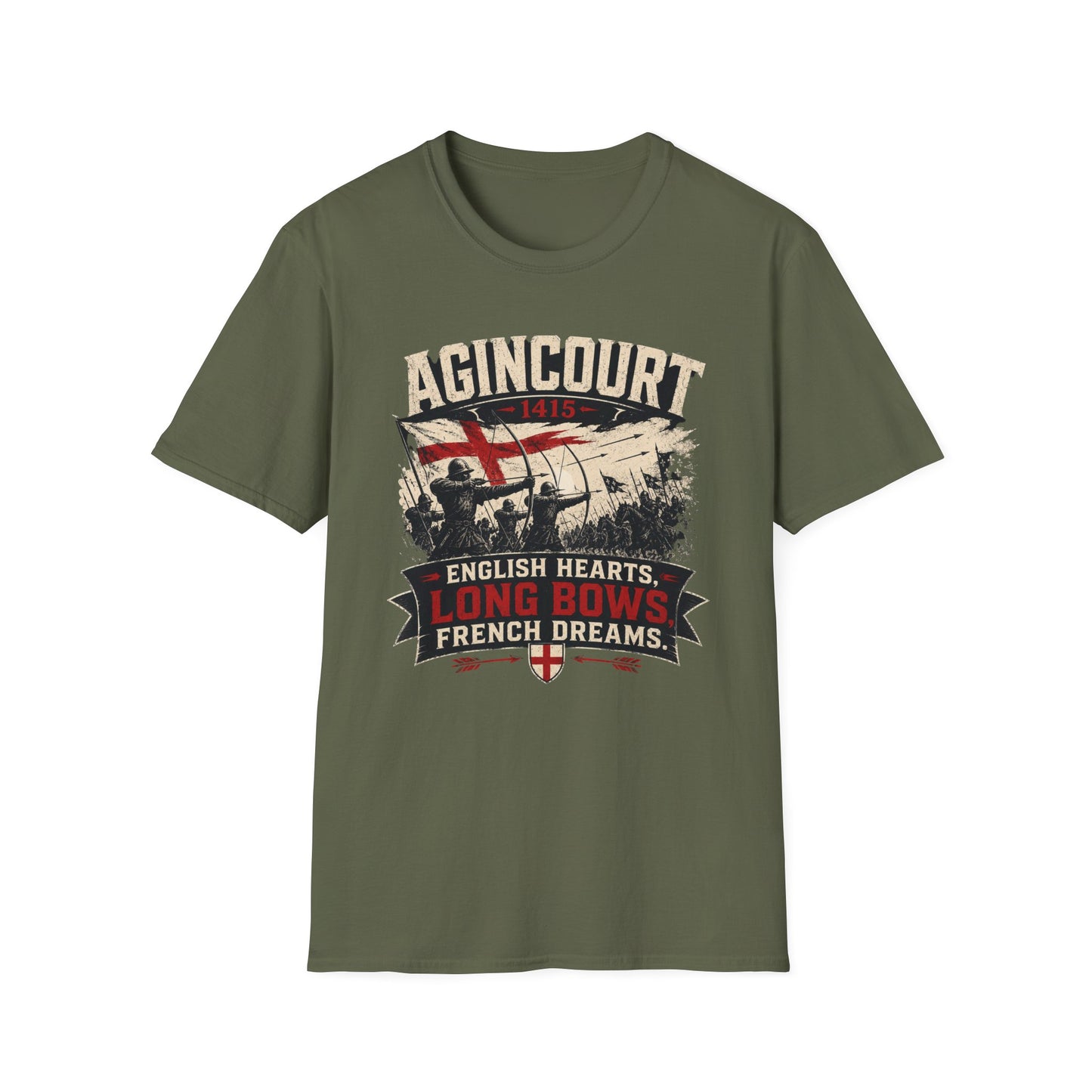 Agincourt 1415 T-Shirt — 'English Hearts, Long Bows, French Dreams' Historical Battle Tee