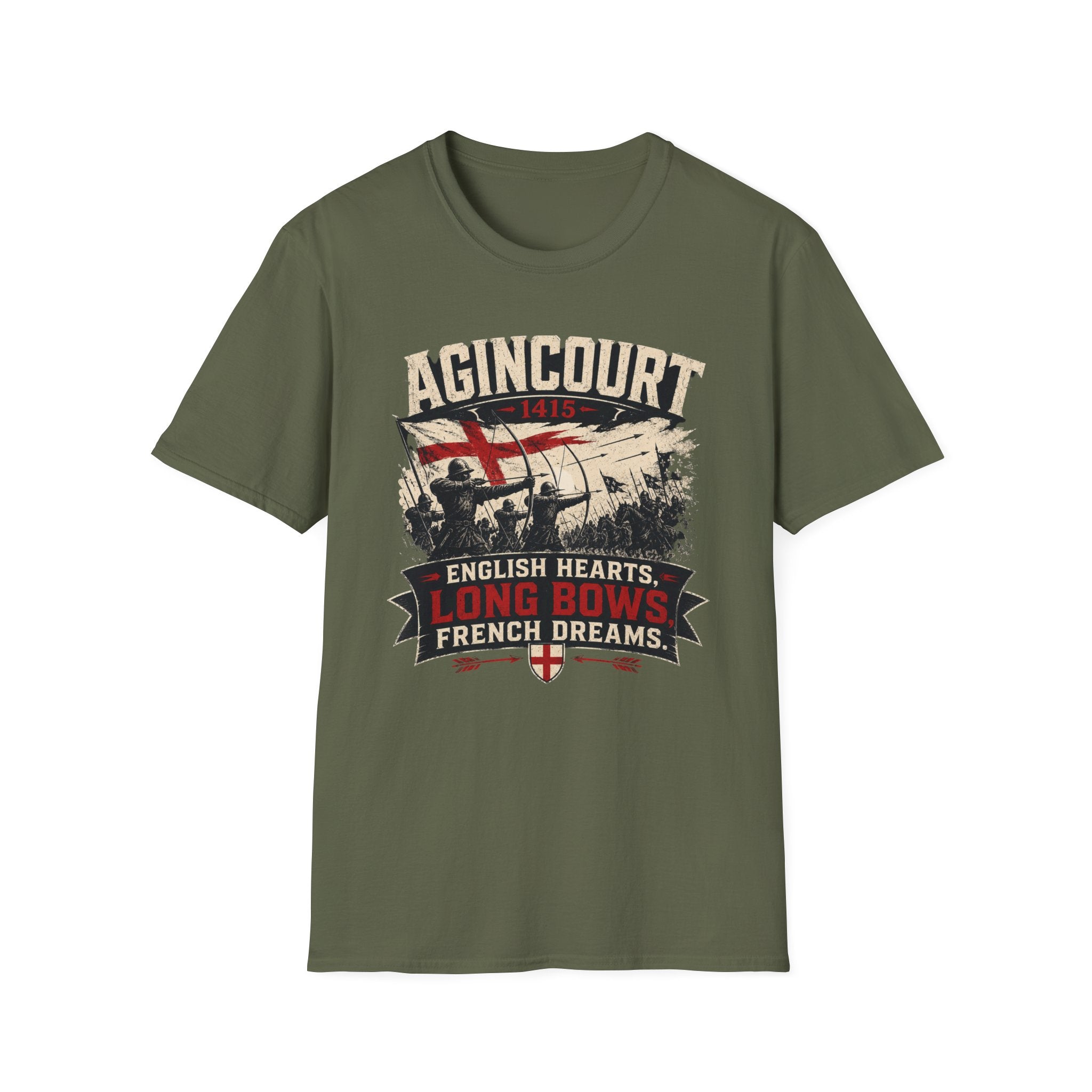 Agincourt 1415 T-Shirt — 'English Hearts, Long Bows, French Dreams' Historical Battle Tee