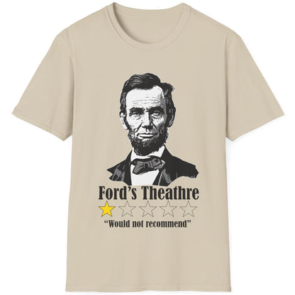 Sand T-Shirt with the face of Abraham Lincoln with a review of Fords Theathre.