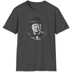 Heather grey T-Shirt with an image of Winston Churchill enjoying a cigar with a UK flag on it. 