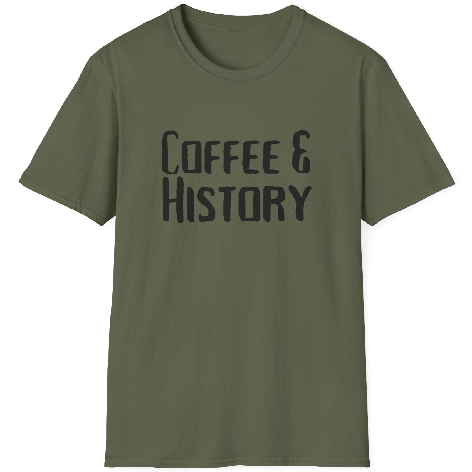 Green T-Shirt with the text "Coffee & History".