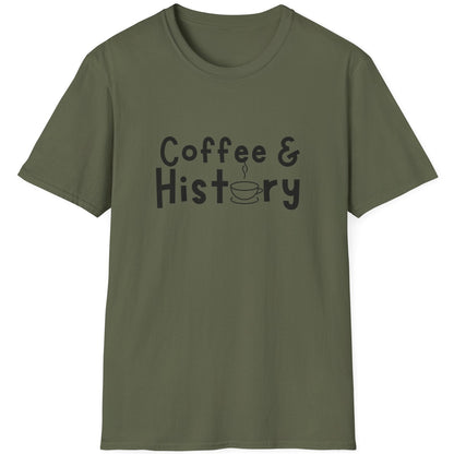 Green T-Shirt with the text "Coffee & History".