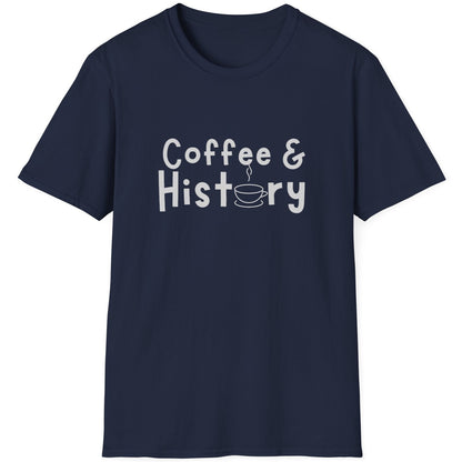 Navy T-Shirt with the text "Coffee & History".