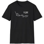 Black T-Shirt with the names of all the beaches that was breached on D Day. Those beaches are "Utah", "Omaha", "Gold", "Juno" and "Sword".
