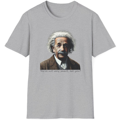 Grey T-Shirt with the face of Albert Einstein with the text "You're not very smart, are you?"