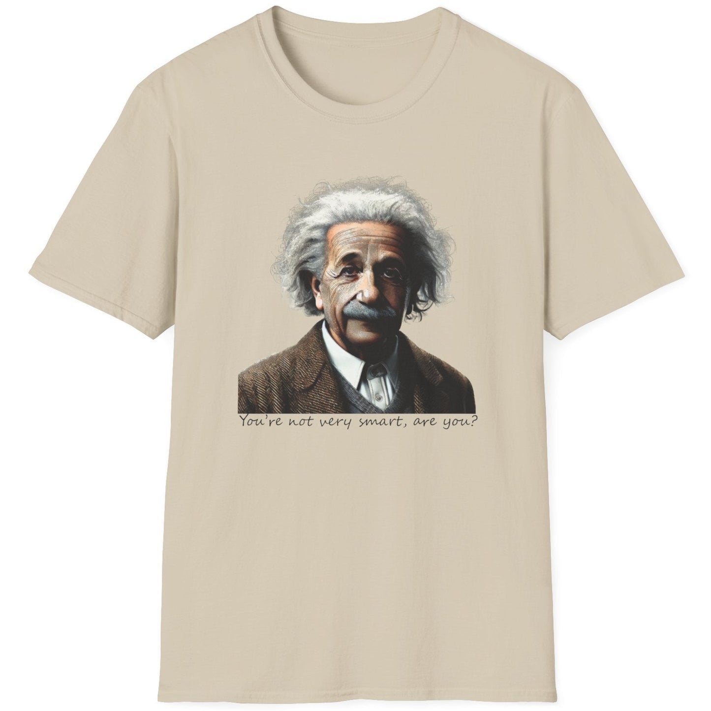 Sand T-Shirt with the face of Albert Einstein with the text "You're not very smart, are you?"