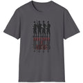 Charcoal T-Shirt with the text "Brothers in Arms". Image of 4 soldiers standing shoulder to shoulder and their shadow.