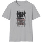 Grey T-Shirt with the text "Brothers in Arms". Image of 4 soldiers standing shoulder to shoulder and their shadow.