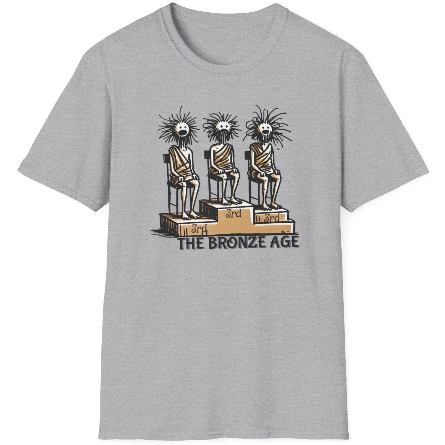 Grey T-Shirt with three boys sitting on a podium all getting 3rd prize.