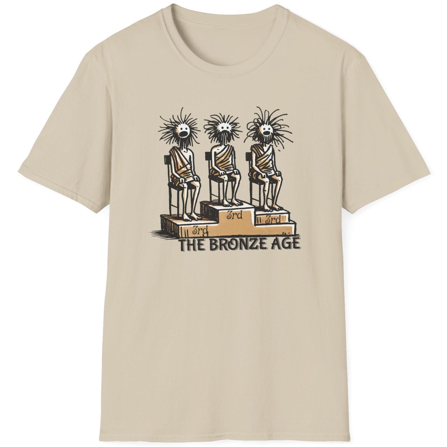 White T-Shirt with three boys sitting on a podium all getting 3rd prize.