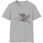 Grey T-Shirt with the text "Keep Calm And Fix Bayonets" on top of a image of a old school soldier.