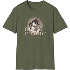 Green T-Shirt with the image of the david statue and the text "Be Iconic"