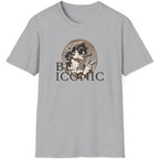 Grey T-Shirt with the image of the david statue and the text "Be Iconic"