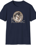 Navy T-Shirt with the image of the david statue and the text "Be Iconic"