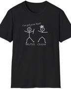 Black T-Shirt with two stick figures and teh text "Ive got your back".