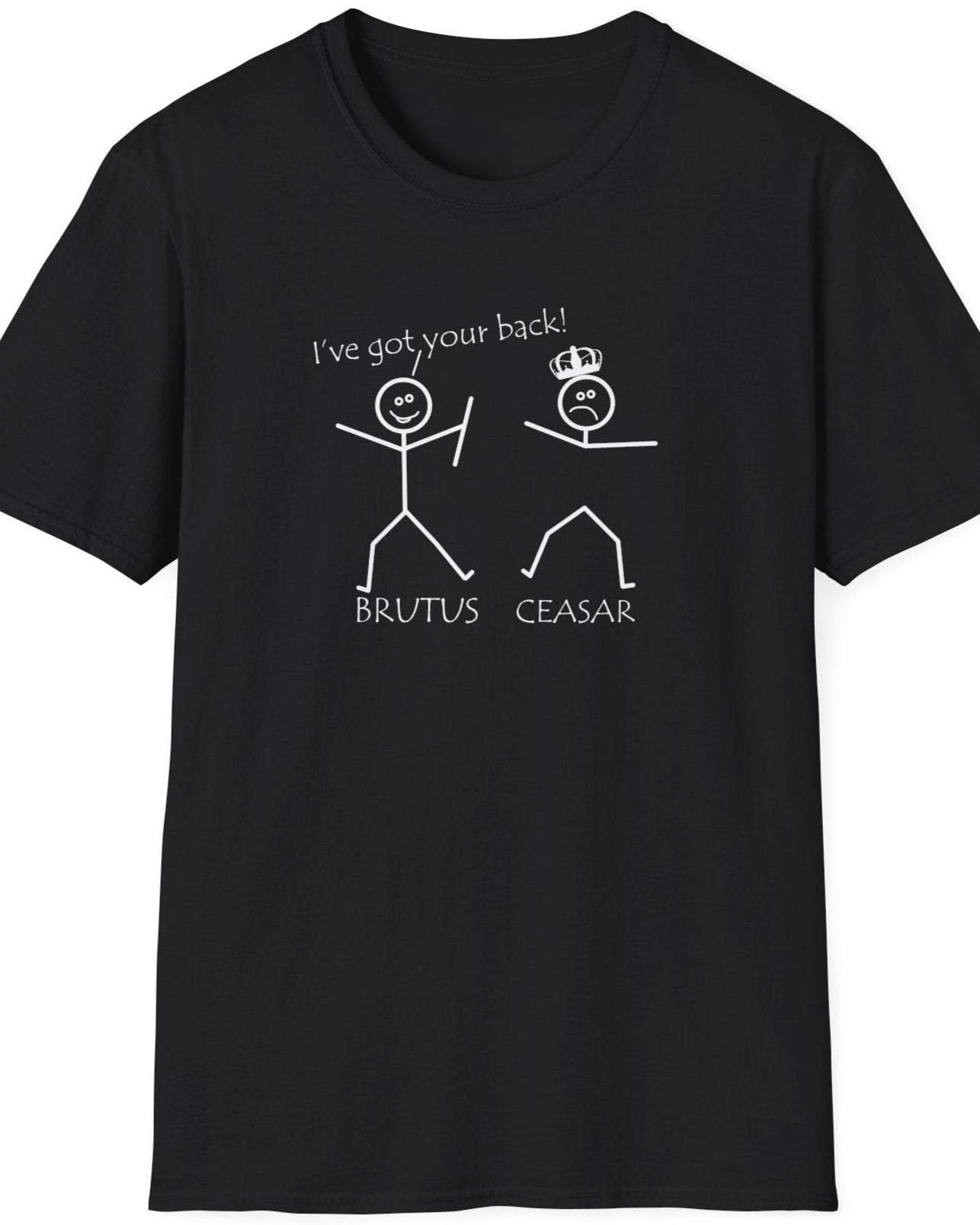 Black T-Shirt with two stick figures and teh text "Ive got your back".